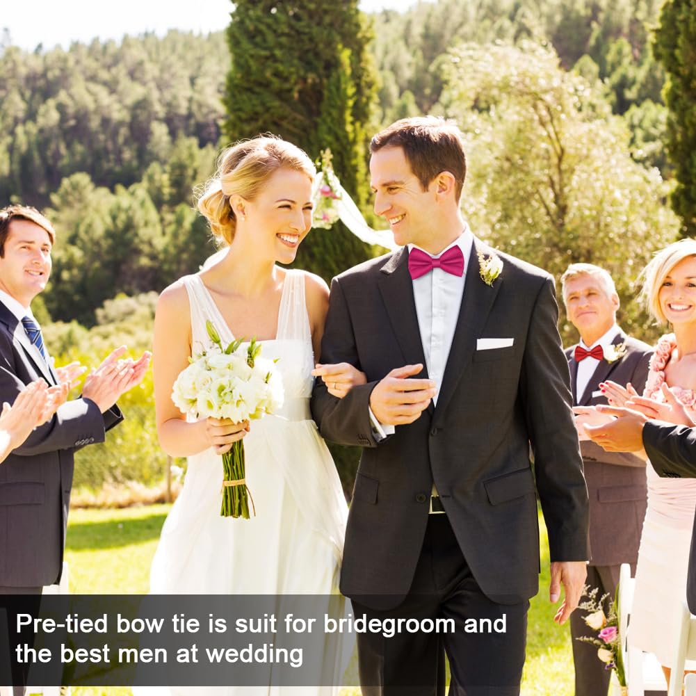 URAQT Men Pre-Tied Solid Satin Bow Tie, Adjustable Formal Bowtie