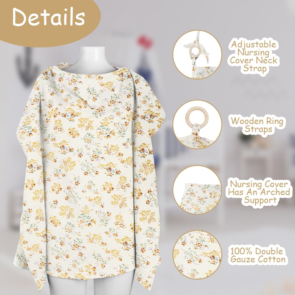 Aolso Breastfeeding Cover Nursing Cover, Muslin Cotton Soft Breathable Nursing Cover, Adjustable Strap Breast Feeding Coverall for Car Seat Blanket and Stroller Coverall (White-Bear)