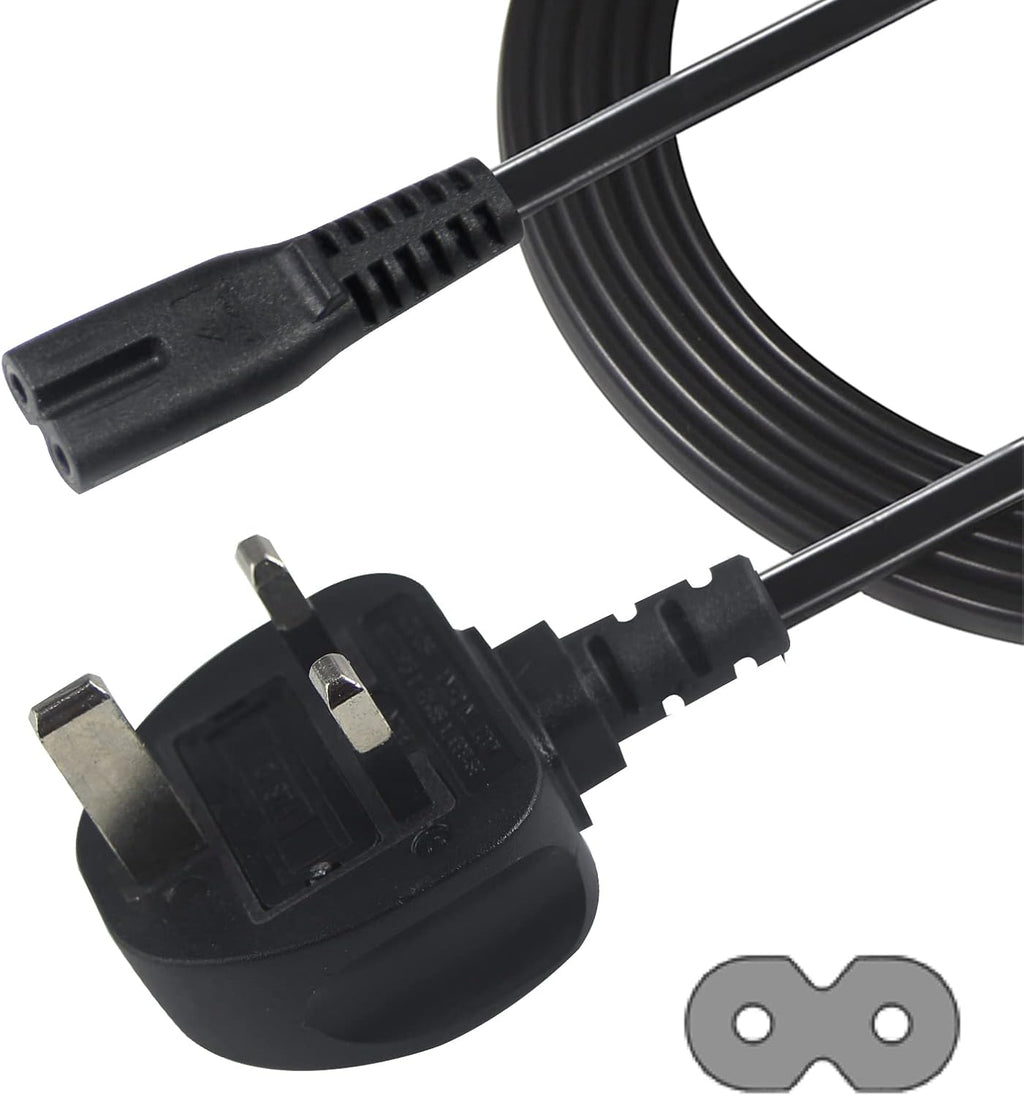 TV power cable 3M, 2 Pin Mains Power Lead Fig Figure 8 UK Power Cable, IEC320C7 to BS 1363 C7 Figure 8 Power Lead compatible with Samsung LG Philips Toshiba TV/Printer/PS4/PS3/PS5…