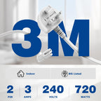 Power Cable Compatible with Samsumg TV 3M, Mellbree Quality Safe Right Angle Suitable for Awkward Space Figure 8 Power Cable Compatible with Samsung, LG, Panasonic TV Black