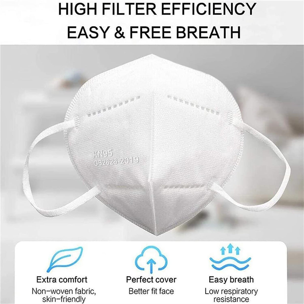 LEMENT 50pcs KN95 Face Mask Black 5-Layer Filter≥95% Cup Dust Safety Masks