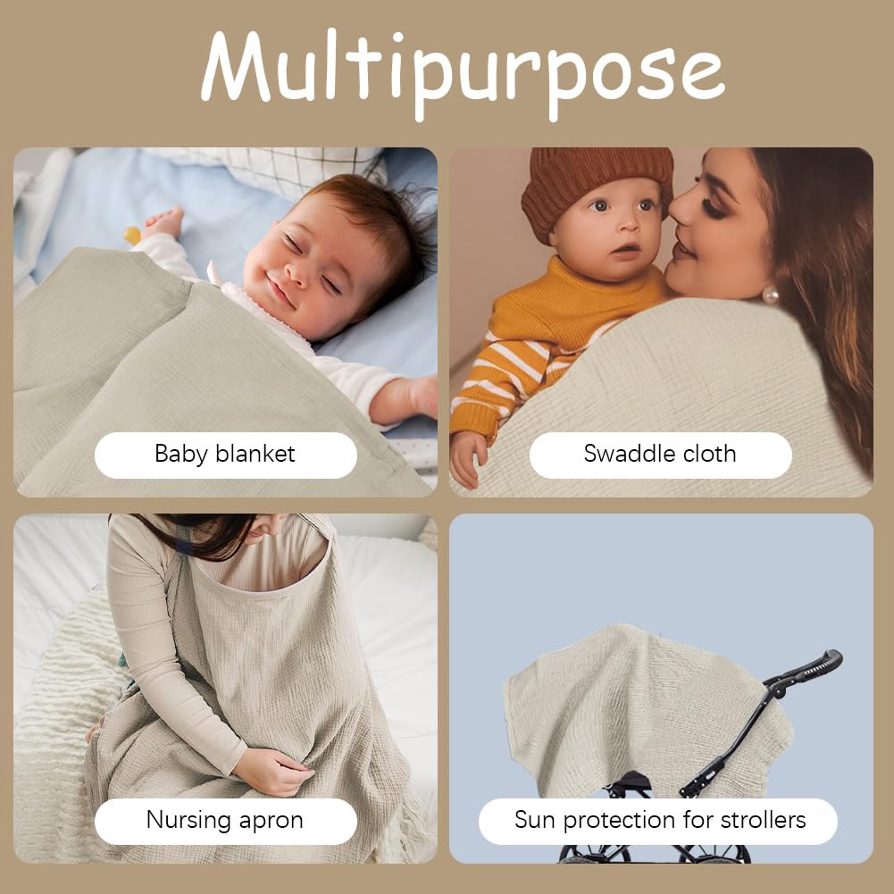 Aolso Breastfeeding Cover Nursing Cover, Muslin Cotton Soft Breathable Nursing Cover, Adjustable Strap Breast Feeding Coverall for Car Seat Blanket and Stroller Coverall (White-Bear)