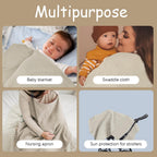 Aolso Breastfeeding Cover Nursing Cover, Muslin Cotton Soft Breathable Nursing Cover, Adjustable Strap Breast Feeding Coverall for Car Seat Blanket and Stroller Coverall (White-Bear)
