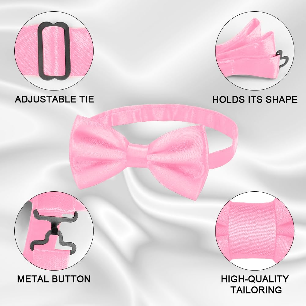 URAQT Men Pre-Tied Solid Satin Bow Tie, Adjustable Formal Bowtie