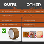 Packaging Tape, Industrial Brown Parcel Tape 3 Rolls With Low Noise - 48mm X 66m, Secure Sticky Brown Tape For Box Packaging, Moving Boxes, Packing Tape Strong For Moving House (3 rolls)