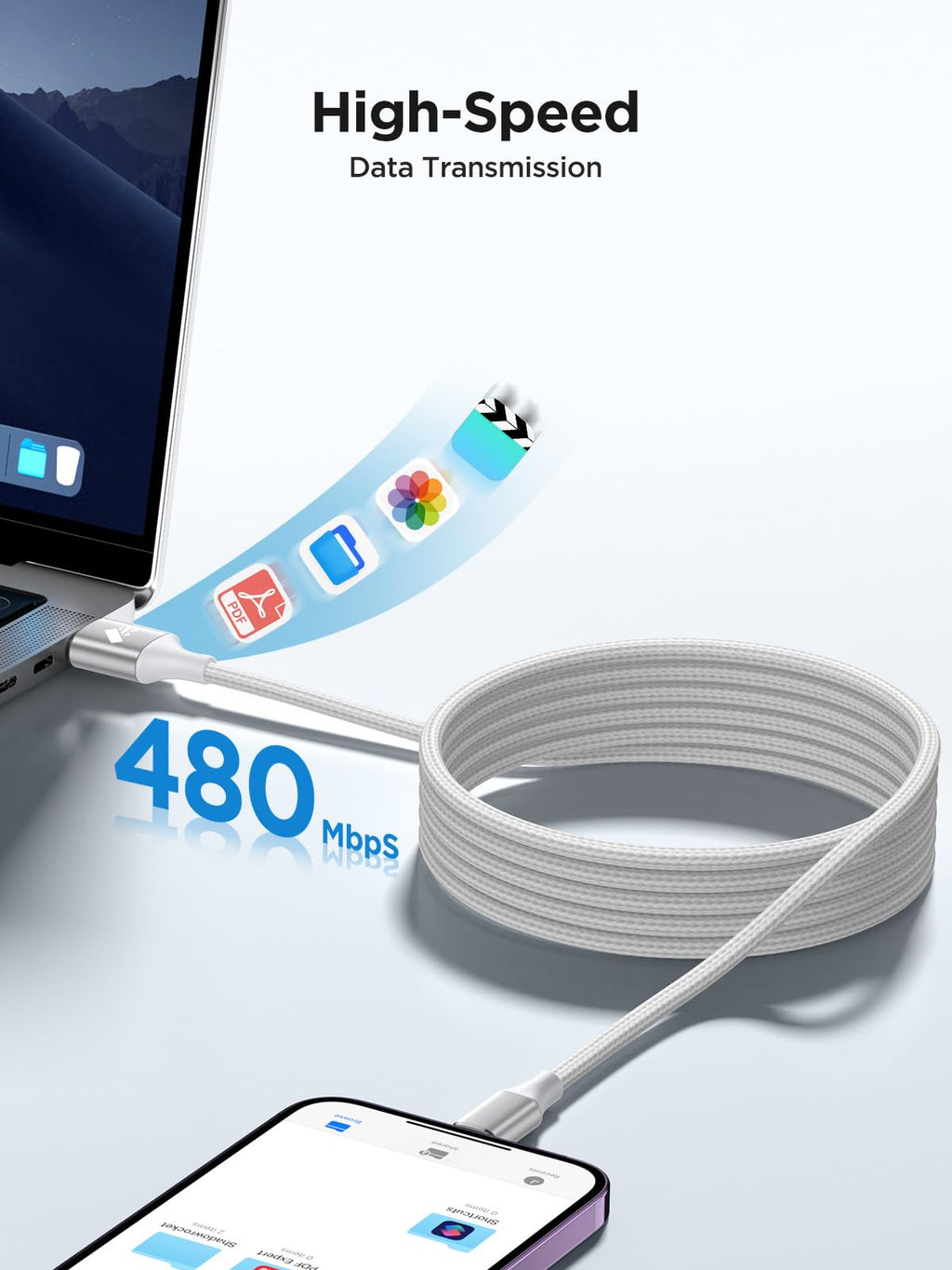 Aioneus iPhone Charger Cable 1M, MFi Certified Lightning Cable Fast iPhone Charging Cable Nylon Braided USB iPhone Charger Lead for iPhone 14 13 12 11 Pro Max XR XS X Max 8 7 6s Plus SE, iPad