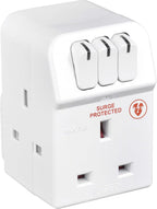 Masterplug Three Socket Surge Protected Adaptor with Individual Switches, white