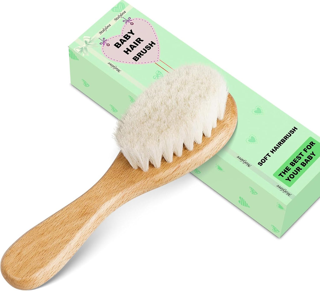 Baby Hair Brush with Wooden Handle and Super Soft Goat Bristles for Newborns, Infant, Toddlers, Kids