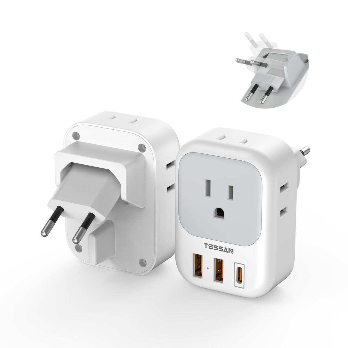 TESSAN European Travel Plug Adapter 2 Pack, Type C Plug
