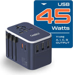 Ceptics 45W Universal Travel Adapter w/ 3 USB-A, 2 USB-C & Universal Input