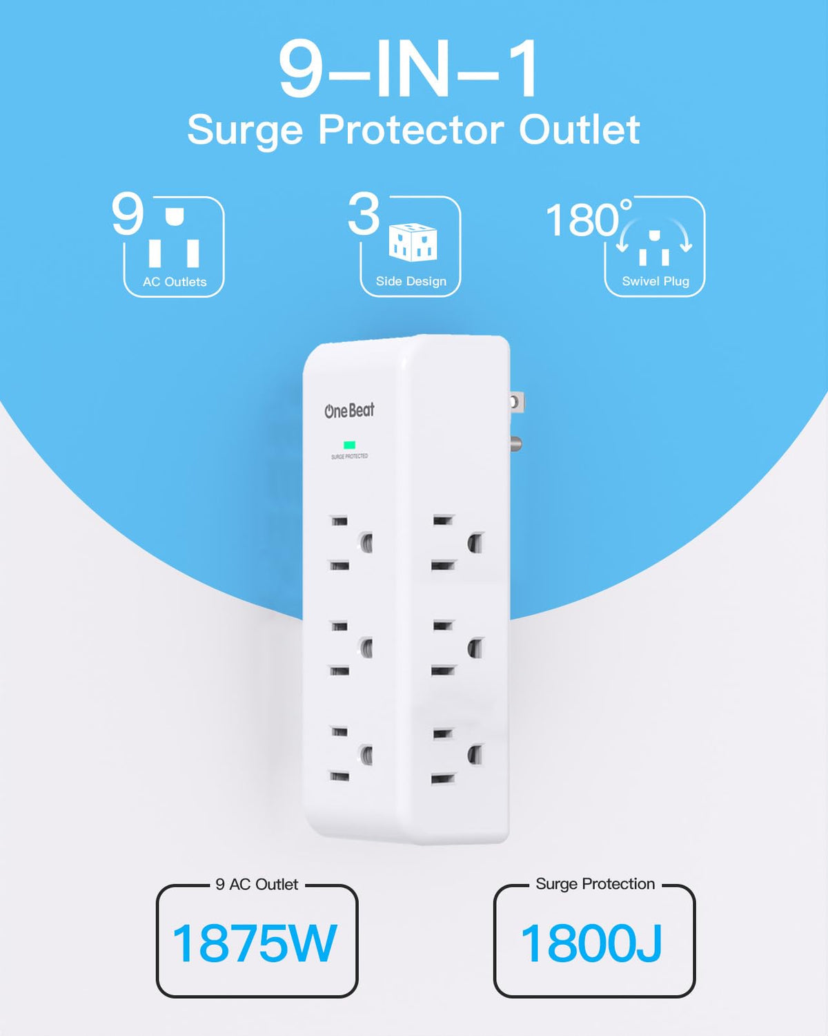 Surge Protector Outlet Extender with Rotating Plug, Multi Plug Wall Outlet