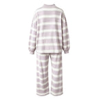 Striped Lounge Wear Sets for Women UK 2 Piece Outfits Loungewear Travel Matching Pyjamas Sets Mock Neck Oversized Knitted Jumper Long Sleeve Top and Wide Leg Pants Fall Winter