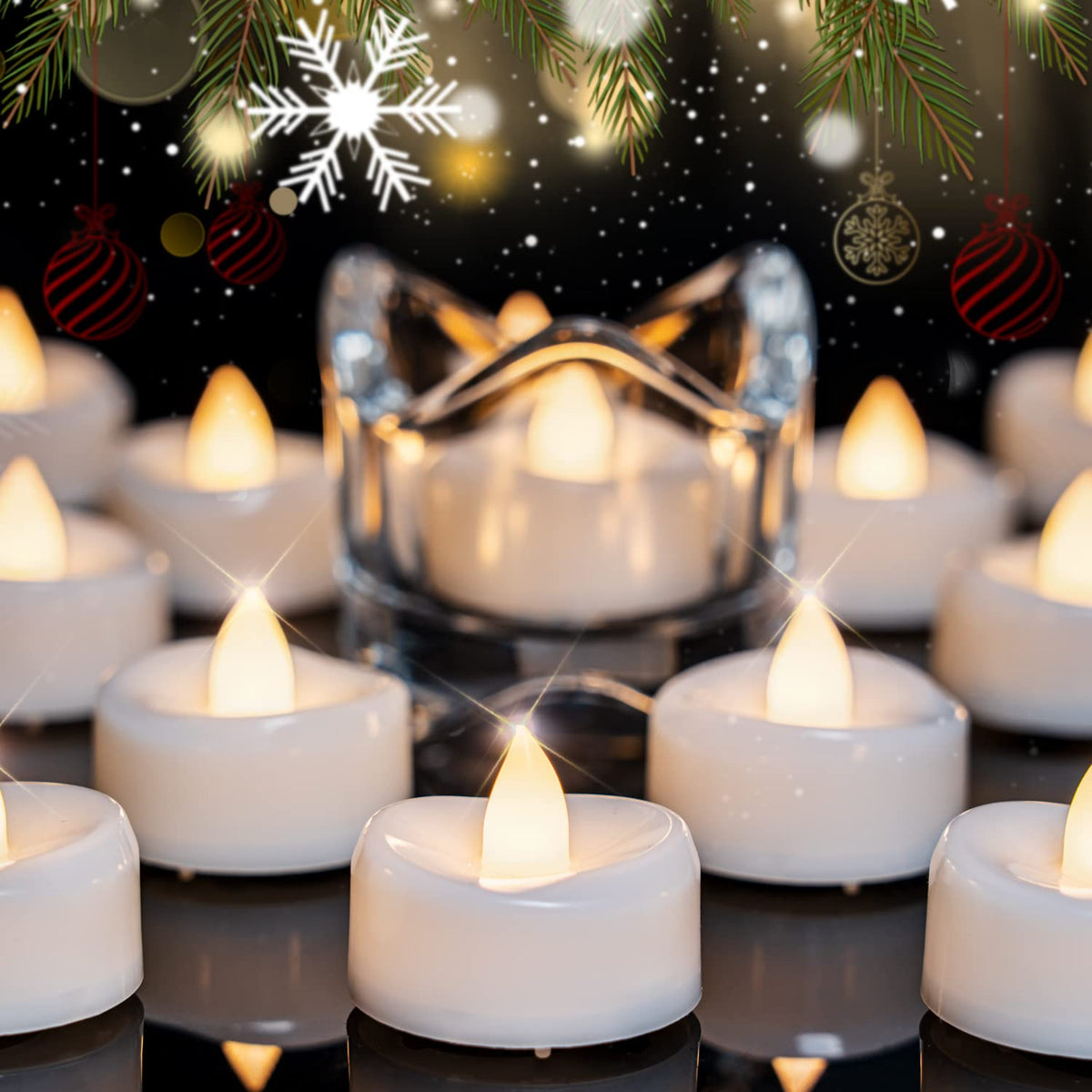 merrynights Flameless Candles, 24 Pack LED Tea Lights Candles Battery Operated, Last 200+ Hrs Flickering Tea Lights, Flameless Tealight Candles for Halloween Diwali Fall Christmas Wedding