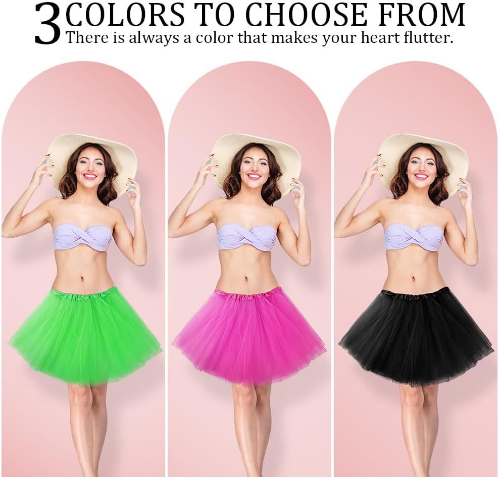 Tutu Skirts for Women, Elastic 3 Layered Tulle Tutus Skirt for Adult Dance Ballet Skirts for Dress-up Parties Dancing