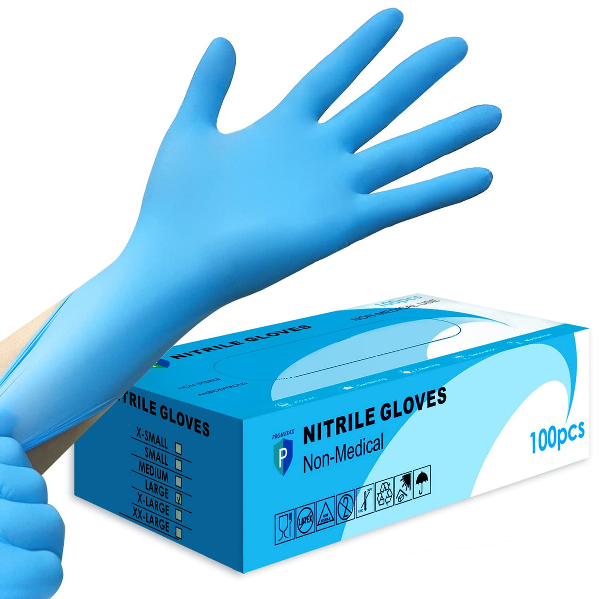 PROMEDIX P Nitrile Disposable Gloves,4mil-100 Count,Gloves Disposable Latex Free,Powder Free for Cooking,Household,Food safe