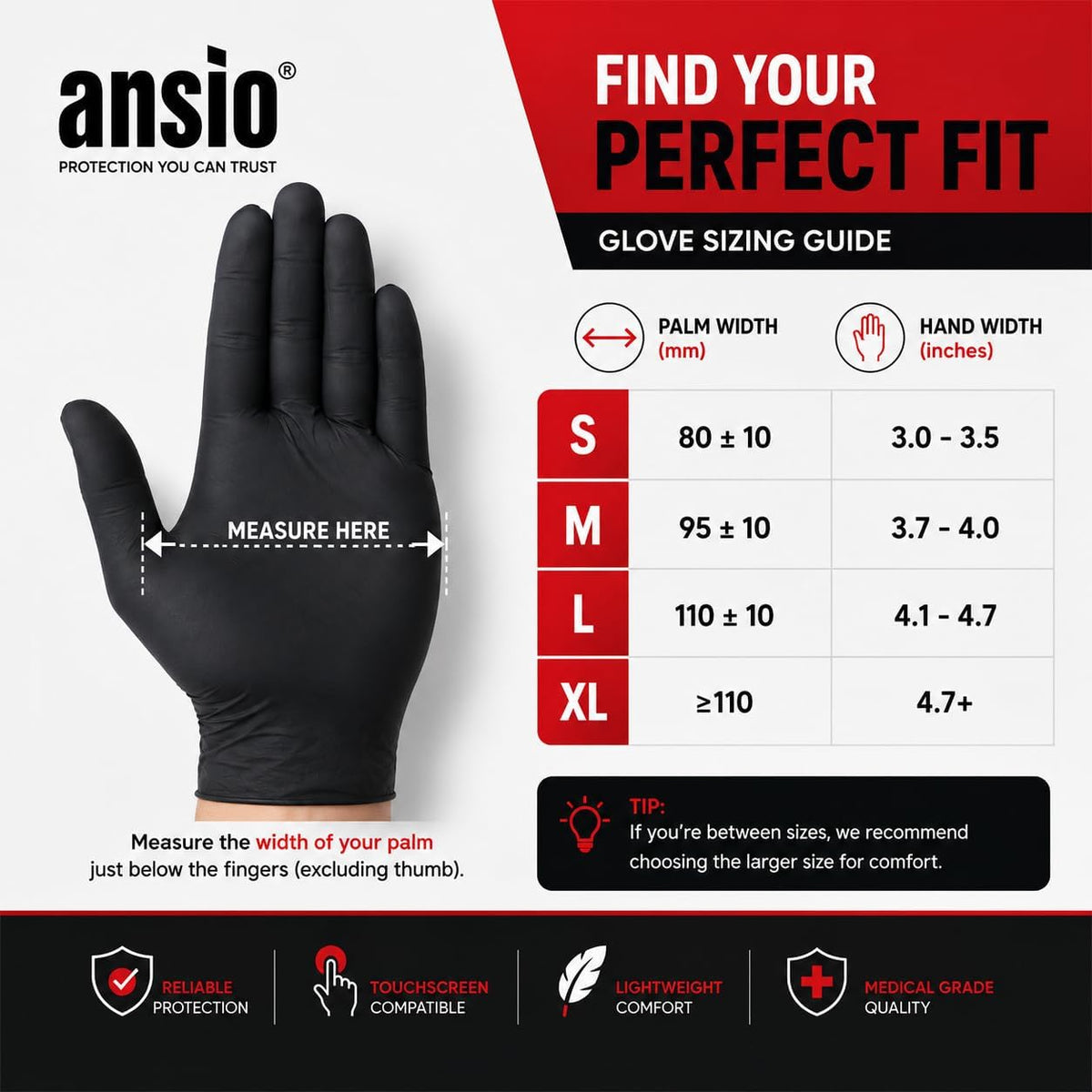 ANSIO Black Nitrile Latex Free Disposable Gloves Small, 100 Pack