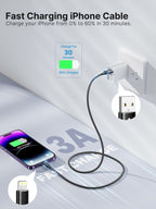 Aioneus iPhone Charger Cable 1M, MFi Certified Lightning Cable Fast iPhone Charging Cable Nylon Braided USB iPhone Charger Lead for iPhone 14 13 12 11 Pro Max XR XS X Max 8 7 6s Plus SE, iPad