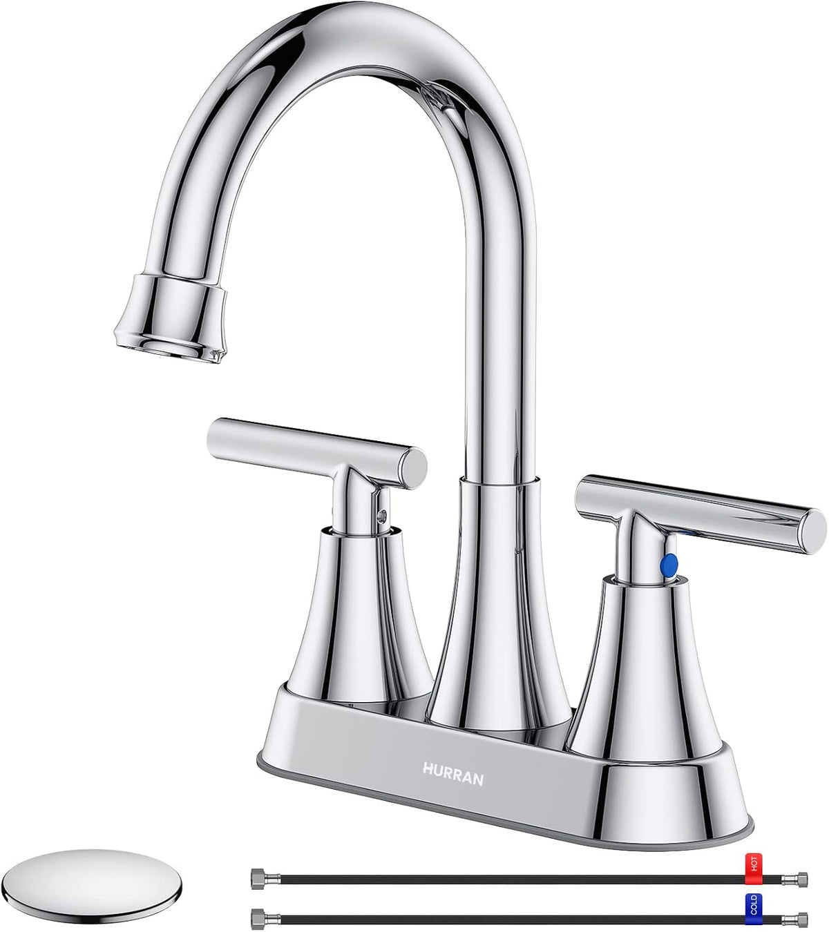 Matte Black Bathroom Faucet, Hurran 4 inch Centerset 2-Handle Lead-Free