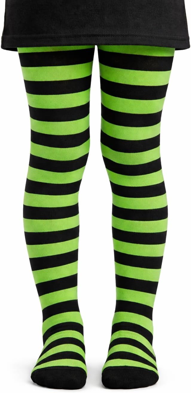 MYSASI Girls Striped Tights – Soft & Stretchy – Ages 6–14 – Perfect for School, Dance, Everyday Wear & Halloween - Kids Striped Machine washable tights - Halloween and party tights for kids