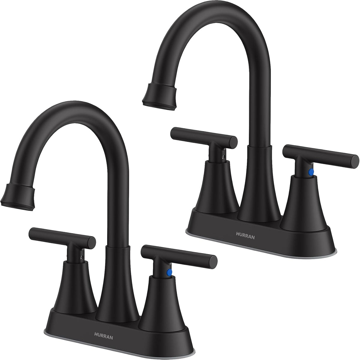 Matte Black Bathroom Faucet, Hurran 4 inch Centerset 2-Handle Lead-Free