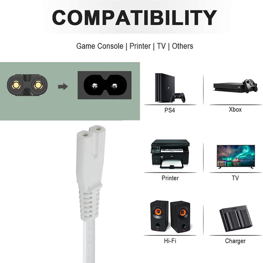 TV power cable 3M, 2 Pin Mains Power Lead Fig Figure 8 UK Power Cable, IEC320C7 to BS 1363 C7 Figure 8 Power Lead compatible with Samsung LG Philips Toshiba TV/Printer/PS4/PS3/PS5…