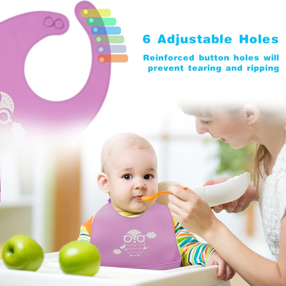 Vicloon Silicone Baby Bib, Baby Weaning Bibs, Waterproof Baby Feeding Bibs Adjustable with Wide Food Catcher Pocket Unisex Toddler Bibs