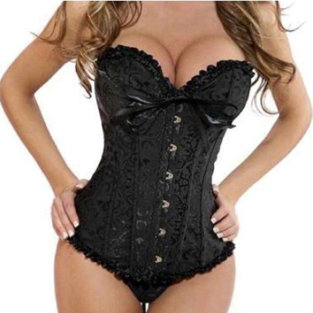 PhilaeEC Women's Plus Size Bridal Lingerie Lace up Satin Boned Corset + G-string