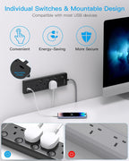 Black Extension Lead with 4 USB Slots(2 USB C), 4 Way Plug Extension Socket