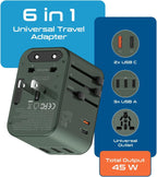 Ceptics 45W Universal Travel Adapter w/ 3 USB-A, 2 USB-C & Universal Input