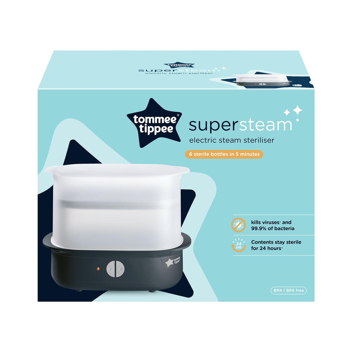 Tommee Tippee Electric Steam Baby Bottle Steriliser 5-Minute Cycle White