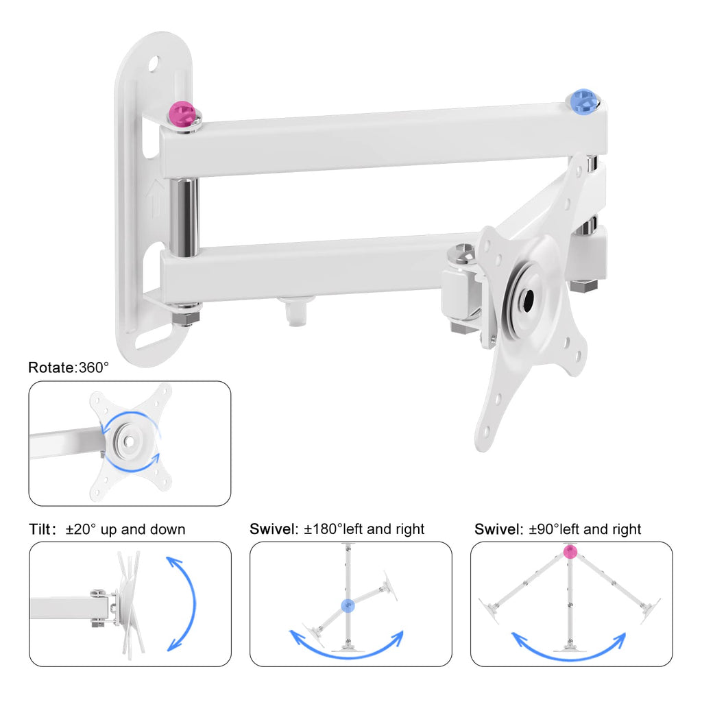Suptek Full Motion TV Wall Mount Bracket for Most 13-30 inch TVs and Monitors, Flat and Curved TVs up to 28lbs, Tilt Swivel and 16.9 inch Extension, Max VESA 100x100mm, Black, MA2776