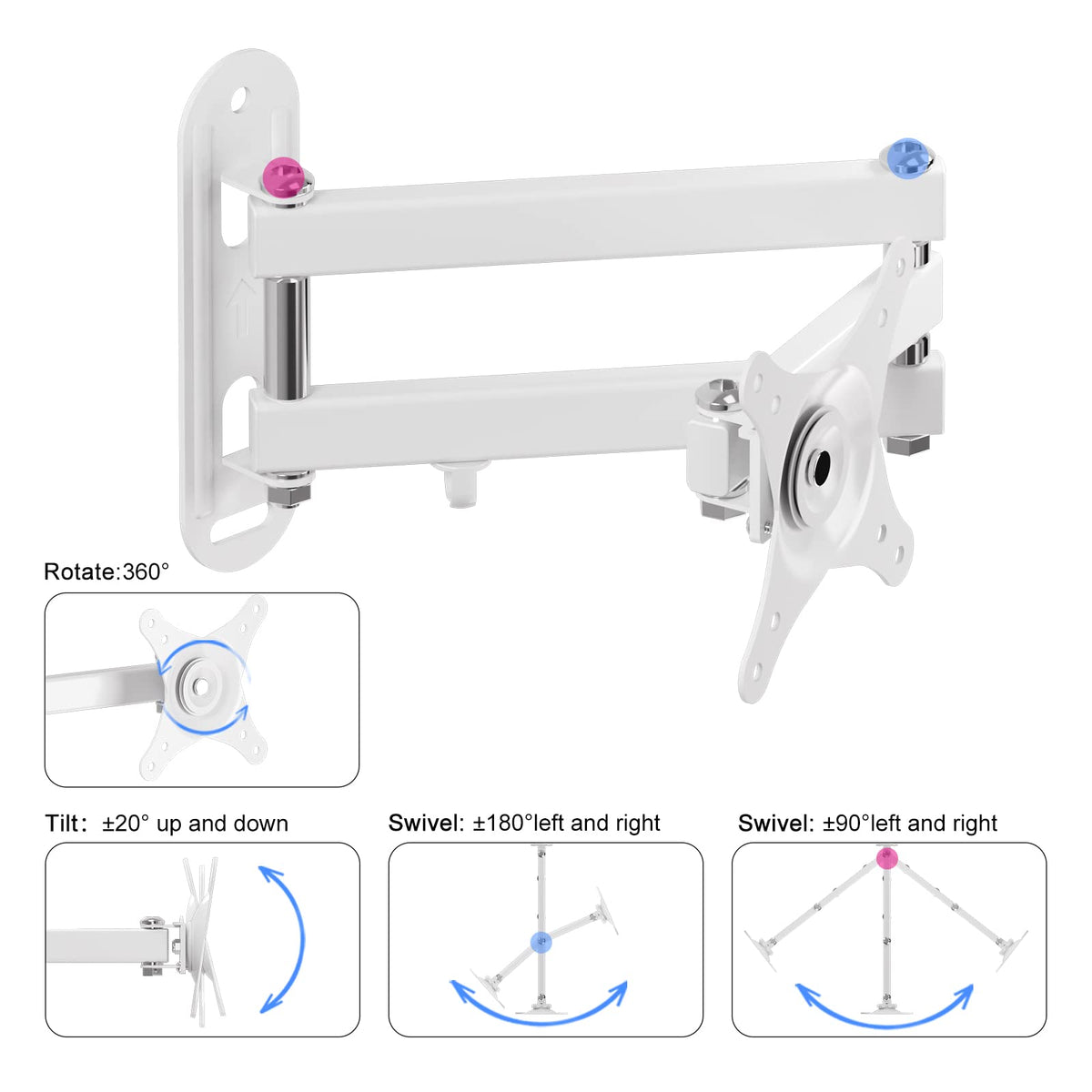 Suptek Full Motion TV Wall Mount Bracket for Most 13-30 inch TVs and Monitors, Flat and Curved TVs up to 28lbs, Tilt Swivel and 16.9 inch Extension, Max VESA 100x100mm, Black, MA2776