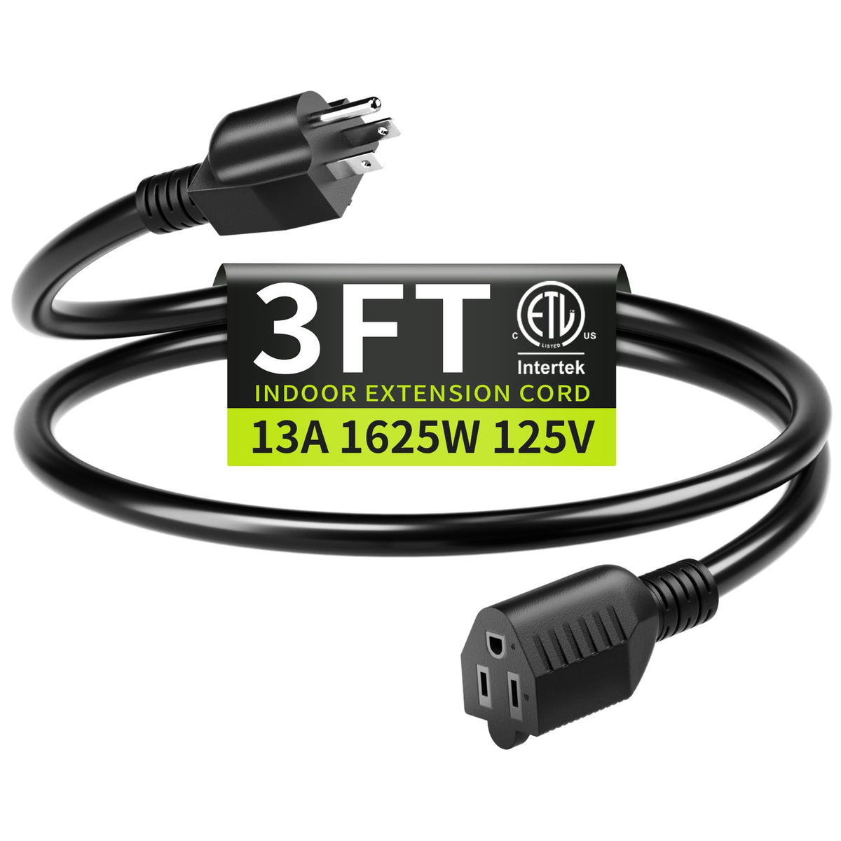 16/3 Black Extension Cord 6 FT Indoor, Short Extension Cord