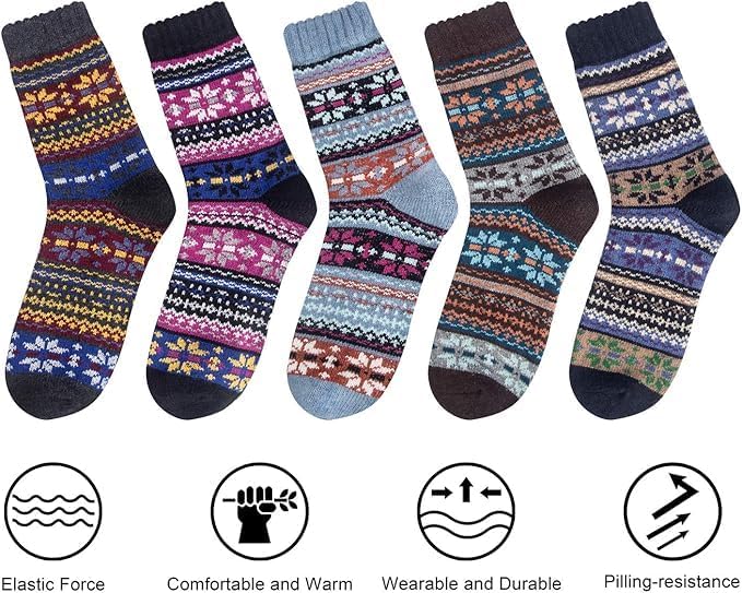 Ladies Socks Wool Thermal Fluffy Gifts For Women 5 Pairs