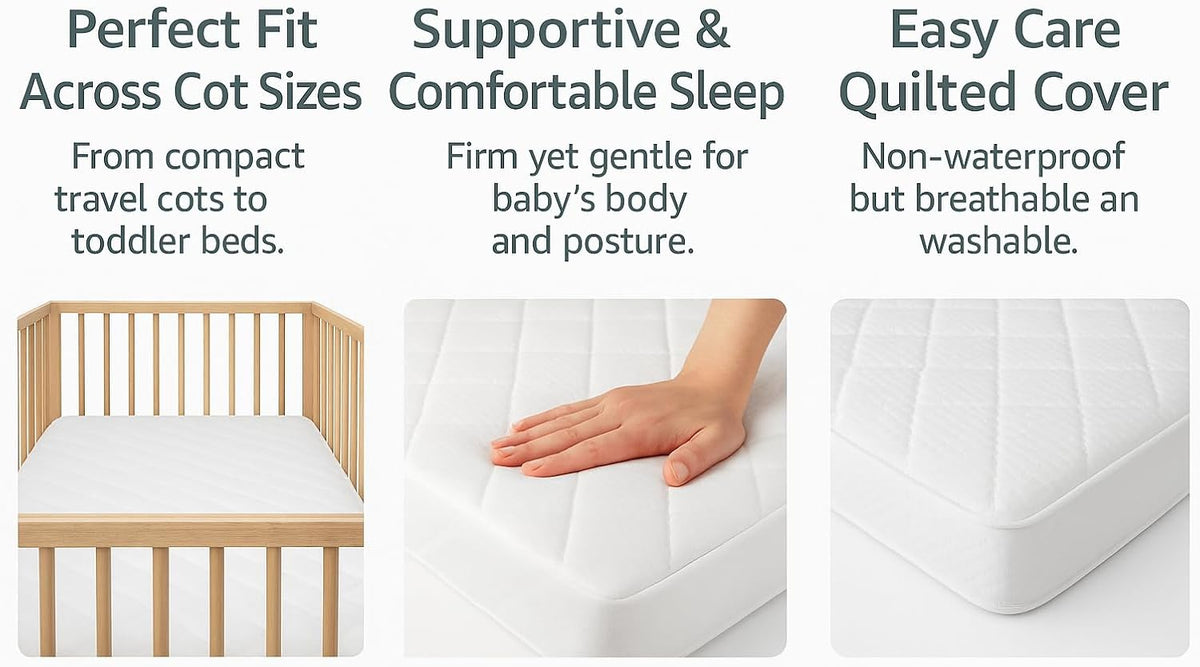 Toddler Cot Mattress 120 x 60 x 5 cm – Extra Thick Baby Mattress for Cot Beds – Quilted Polypropylene Cover – Firm Foam Support, Removable Cover – UK Made