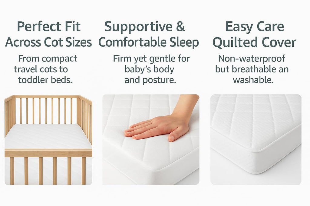Toddler Cot Mattress 120 x 60 x 5 cm – Extra Thick Baby Mattress for Cot Beds – Quilted Polypropylene Cover – Firm Foam Support, Removable Cover – UK Made