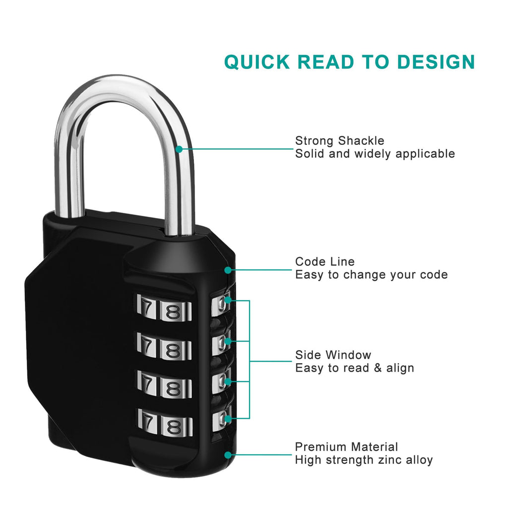 ZHEGE Combination Padlock, 4 Digit Combination Locker Padlock (Red)