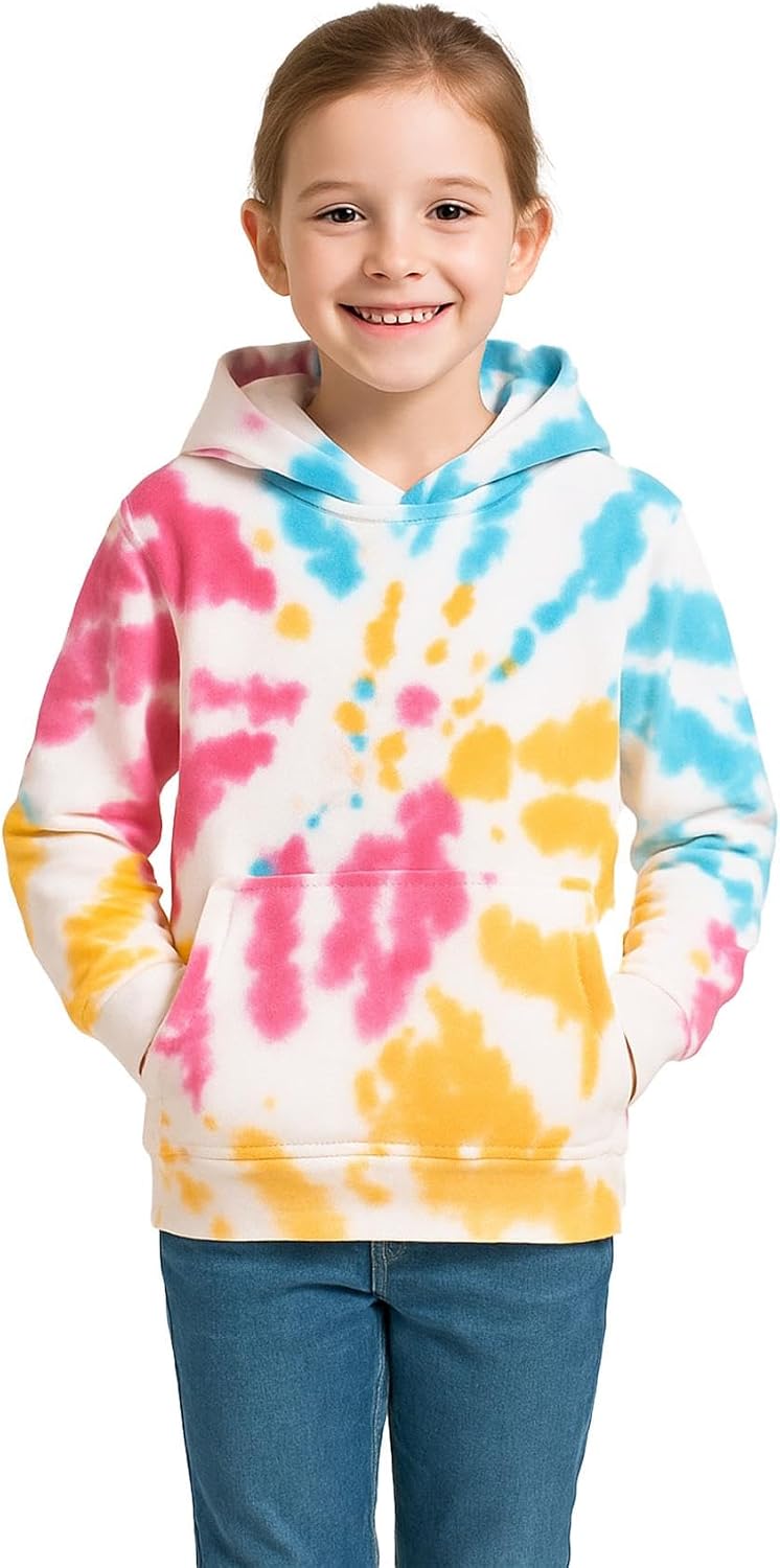 A2Z 4 Kids Girls Boys Plain Sweatshirt Tie Dye Pullover Shirt Fleece Hooded Jumper PE School Warm Coats Long Sleeve Top New Casual Fashion for Childrens Unisex Age 2-13 Years