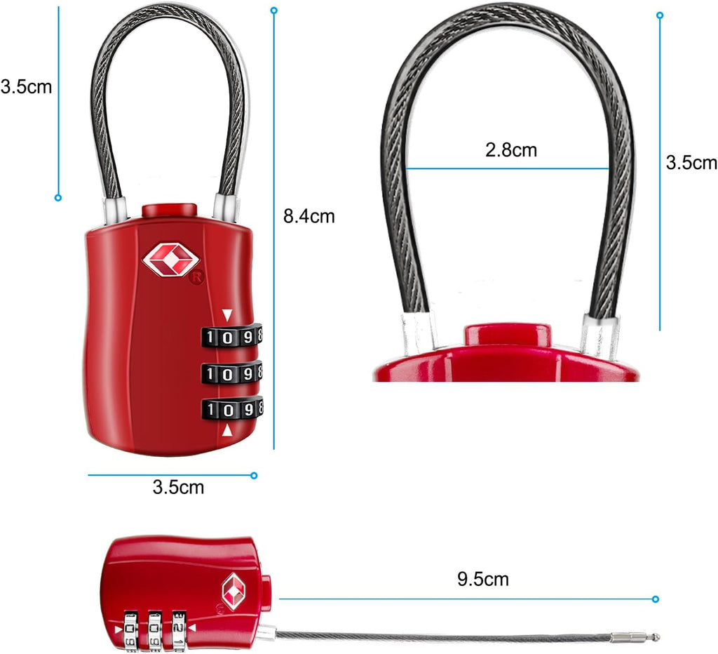 Diyife TSA Approved Luggage Locks with Flexible Steel Cable, Easy to Set up