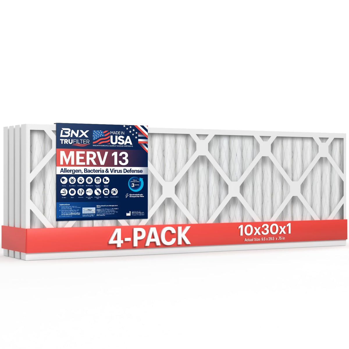 BNX TruFilter 20x20x1 Air Filter MERV 13 Smoke, Allergy, Pet Defense 6-Pack