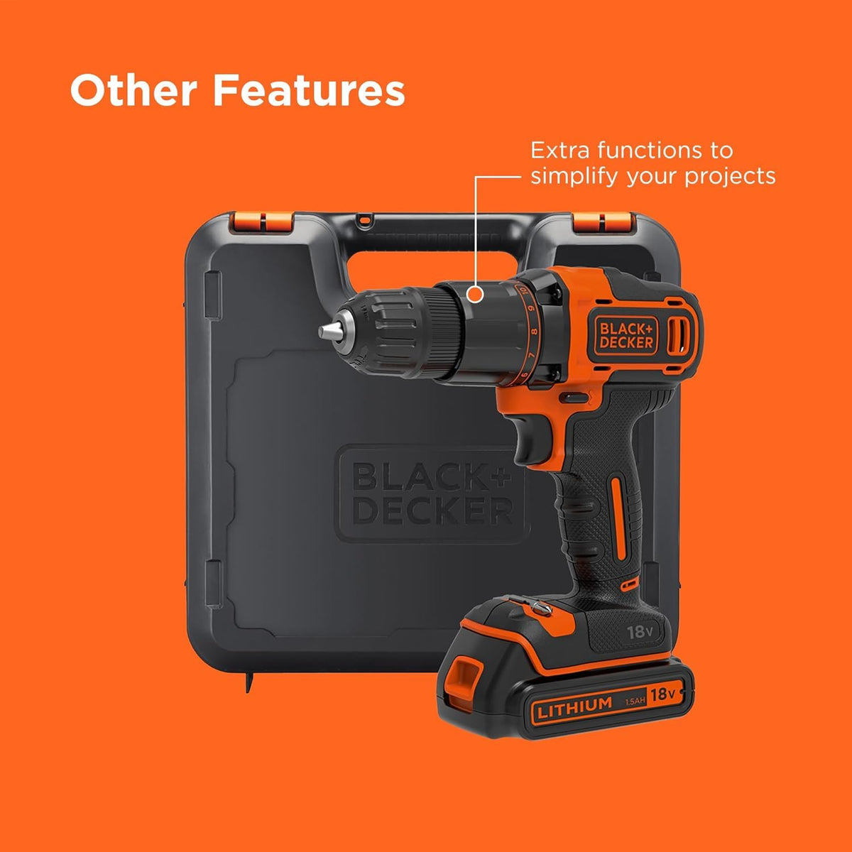 BLACK+DECKER 18 V Cordless 2-Gear Combi Drill with Kitbox and 2X 1.5 Ah Lithium Ion Batteries