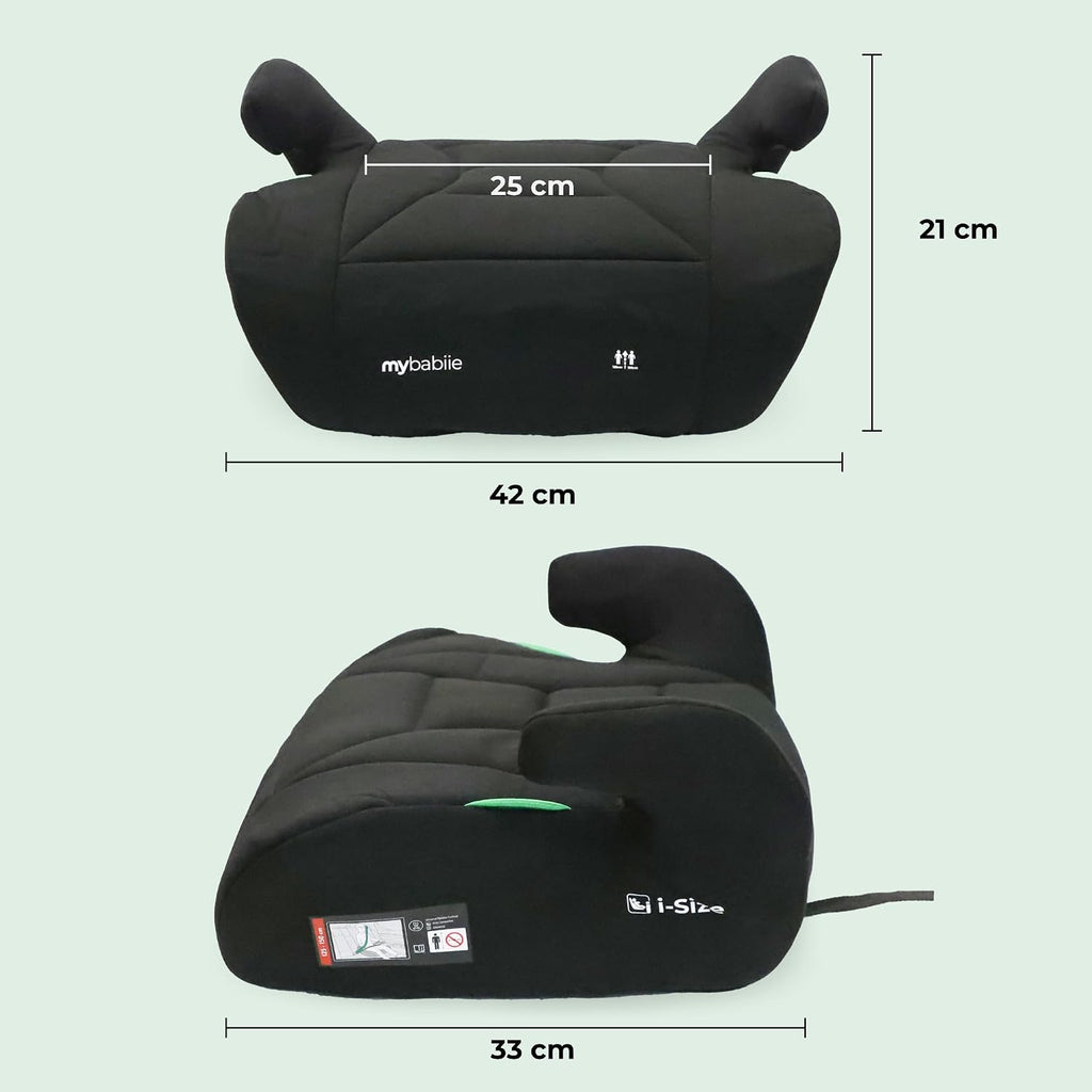 My Babiie MBCSB10 Booster Car Seat - Lightweight at 1kg, Approx. 6-12 Years (125-150cm, 22-36kg), R129, i-Size Backless Child Car Seat, Group 3, Compact, Portable, Ideal for Travel - Black