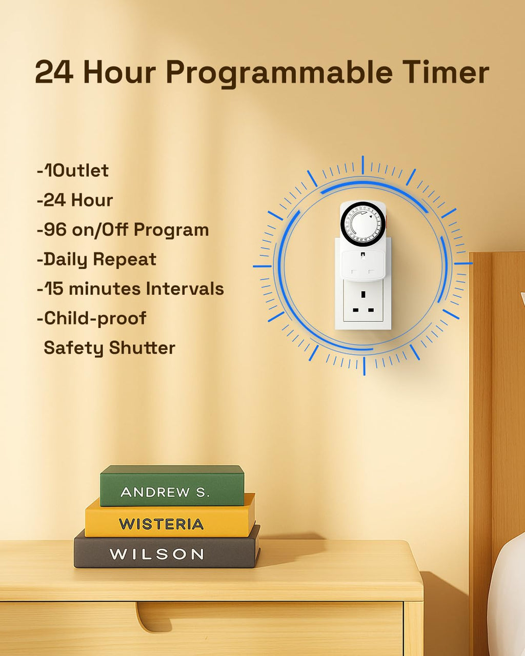 hbn 24Hour Mechanical Timer Plug Socket UK,Light Timers for Home Security