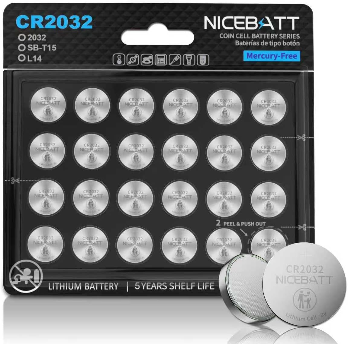 CR2032 Batteries 24 Pack, Long Lasting Power for AirTag, Car Remote Key Fob, 2032 lithium 3v coin battery