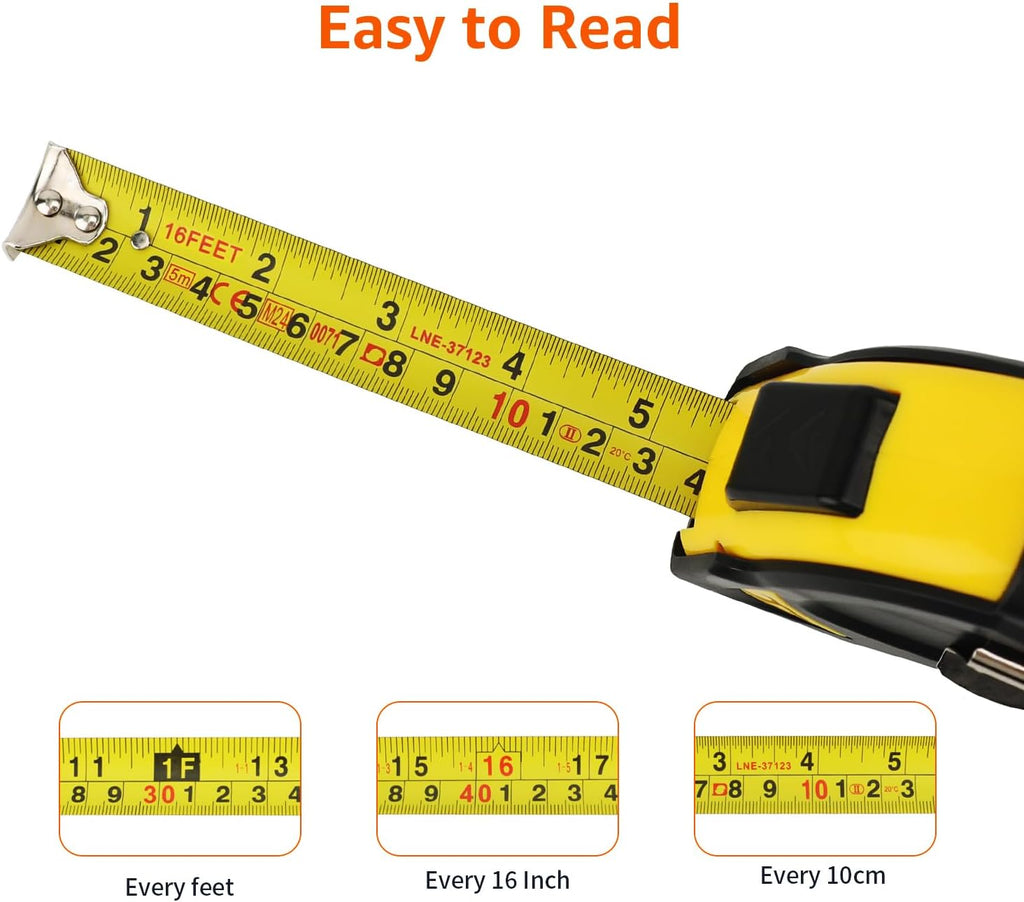 Amazon Basics Self-Locking Tape Measure with Metric Scale, MID Accuracy, 5 m (1-Pack), Black, Yellow