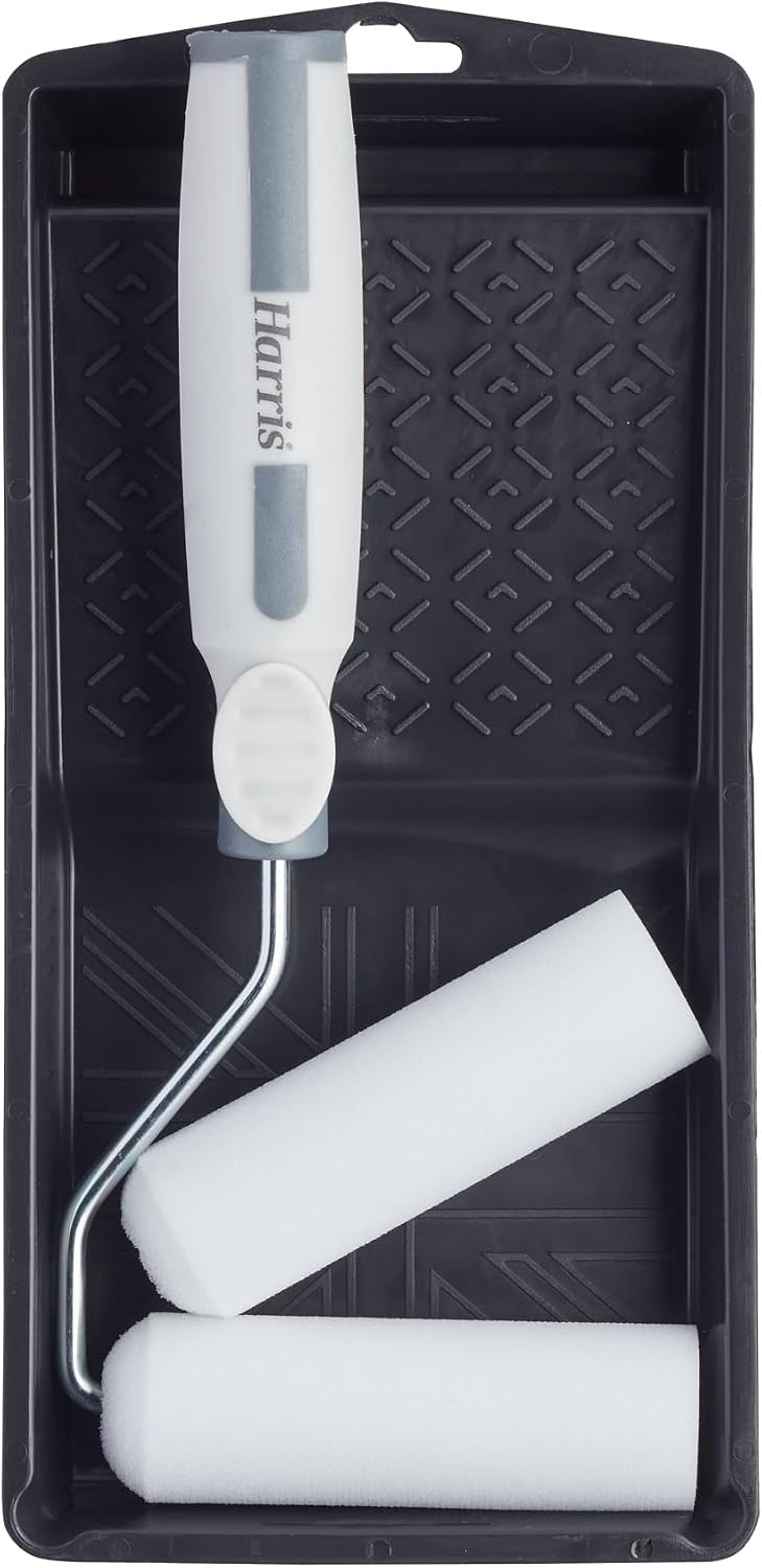 Harris Seriously Good Woodwork Mini Roller Set 4in, Tray, Roller Frame, Gloss Roller Sleeves