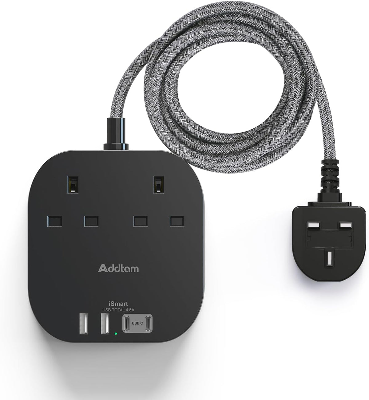 Addtam Extension Lead with USB Slots, Power Strips with 2 Way Outlets 4 USB