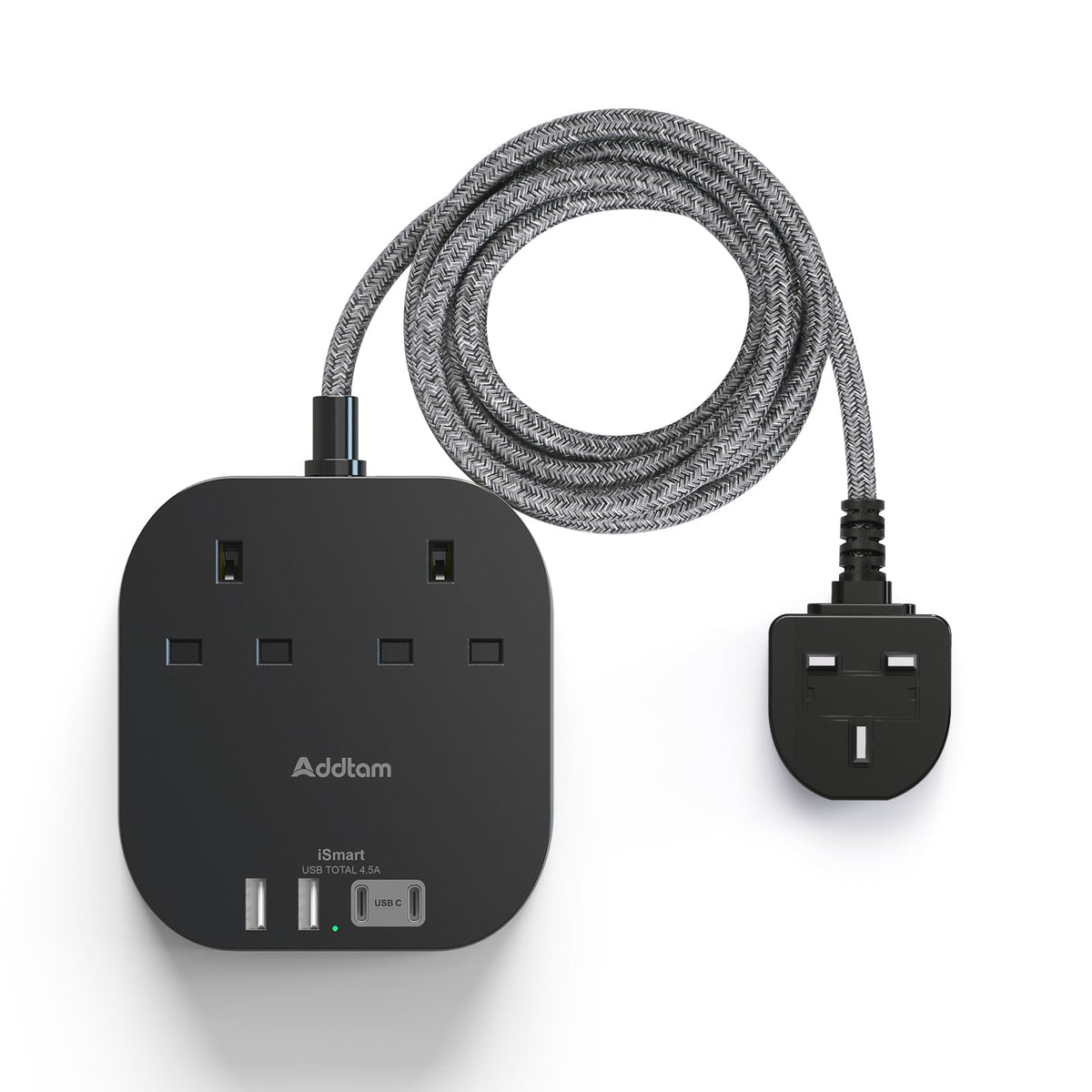 Addtam Extension Lead with USB Slots, Power Strips with 2 Way Outlets 4 USB