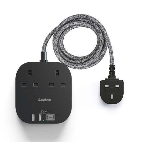 Addtam Extension Lead with USB Slots, Power Strips with 2 Way Outlets 4 USB