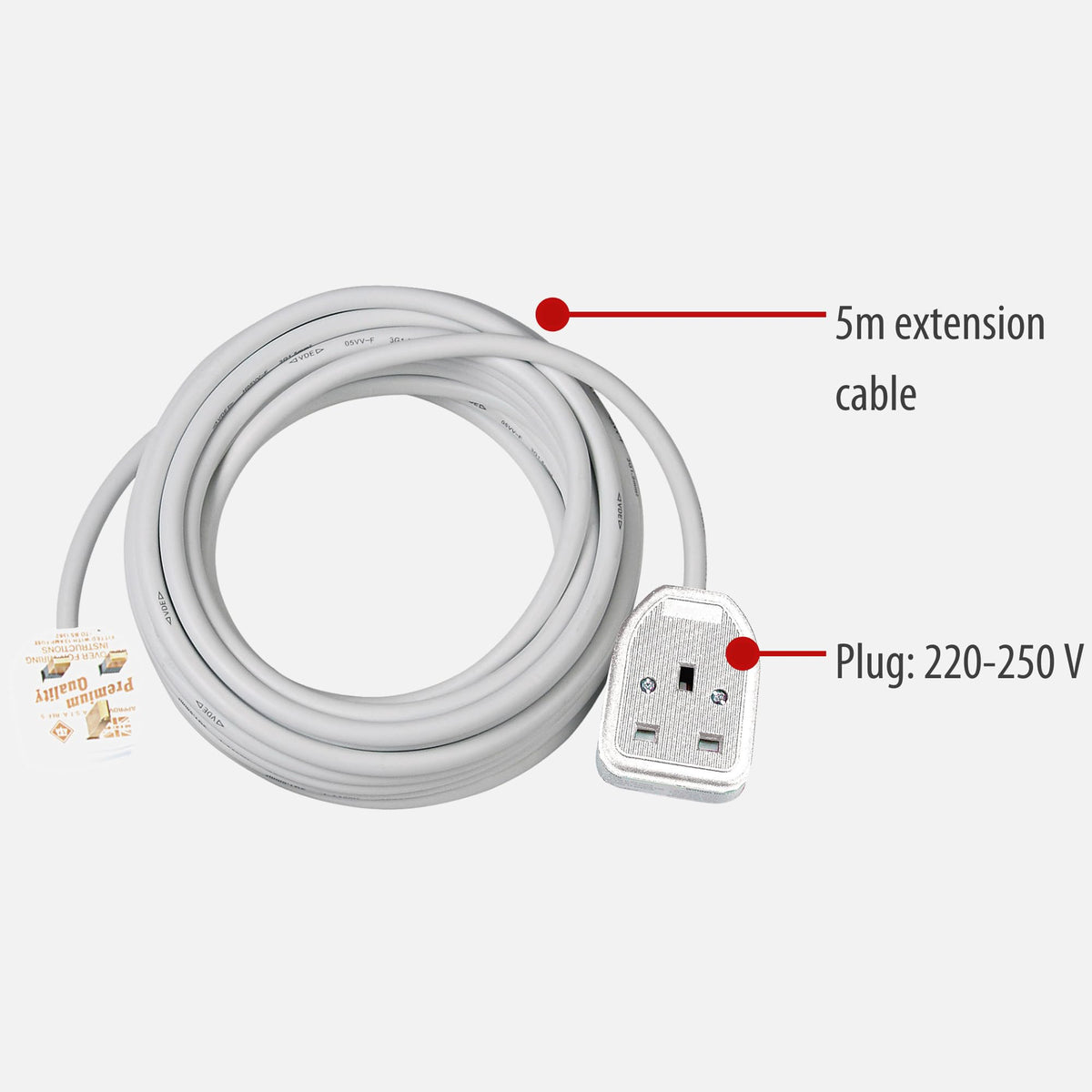 Brennenstuhl Extension Cable for home and office (2m cable for indoor use, with socket 13 A BS) white